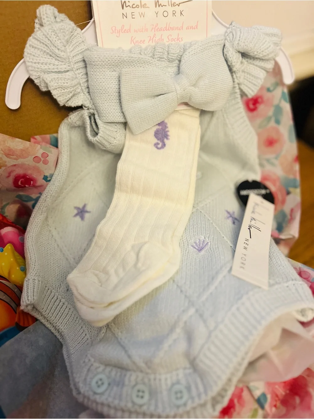 Nicole Miller Baby Girl 6-9M Knit Romper Gift Set NWT Coastal Book